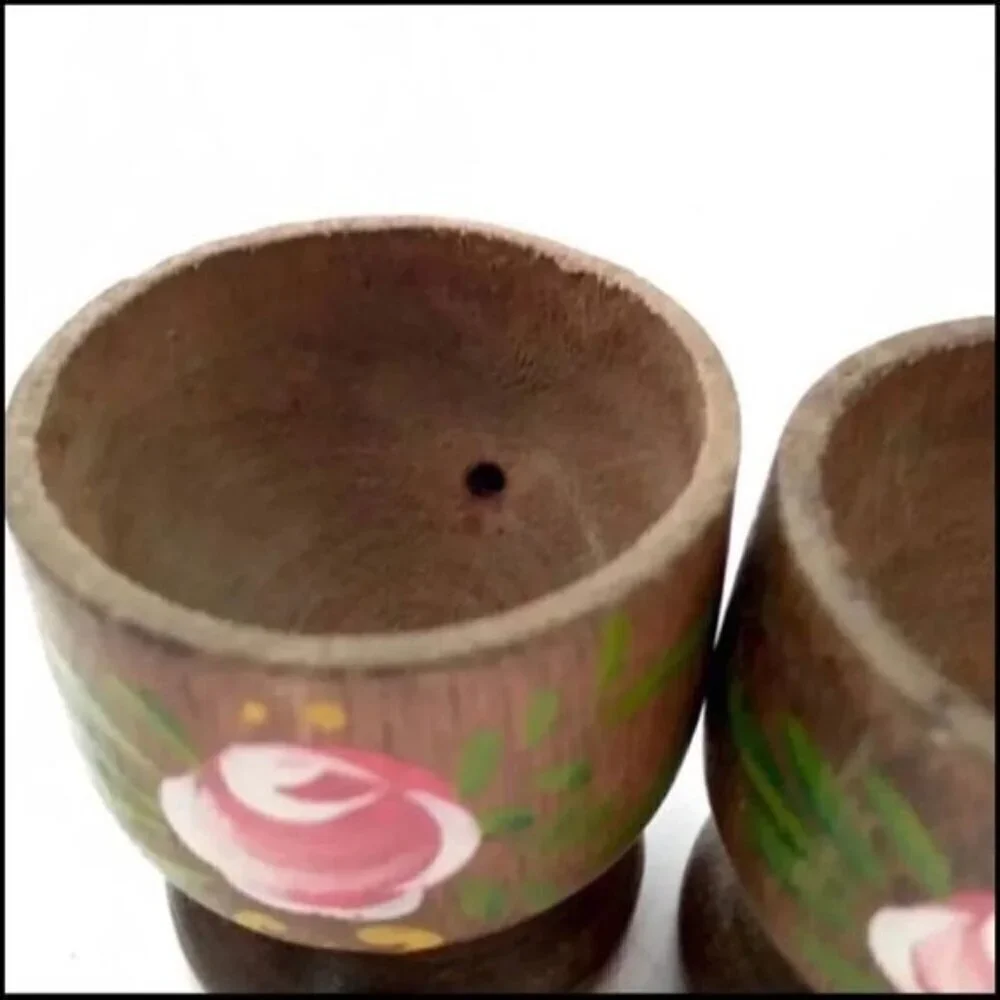 Vintage Hand Painted Wood Egg Cups